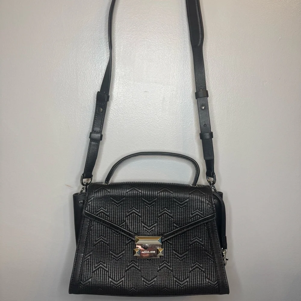 Michael Kors Whitney Medium Quilted Top Handle Satchel Black / Silver